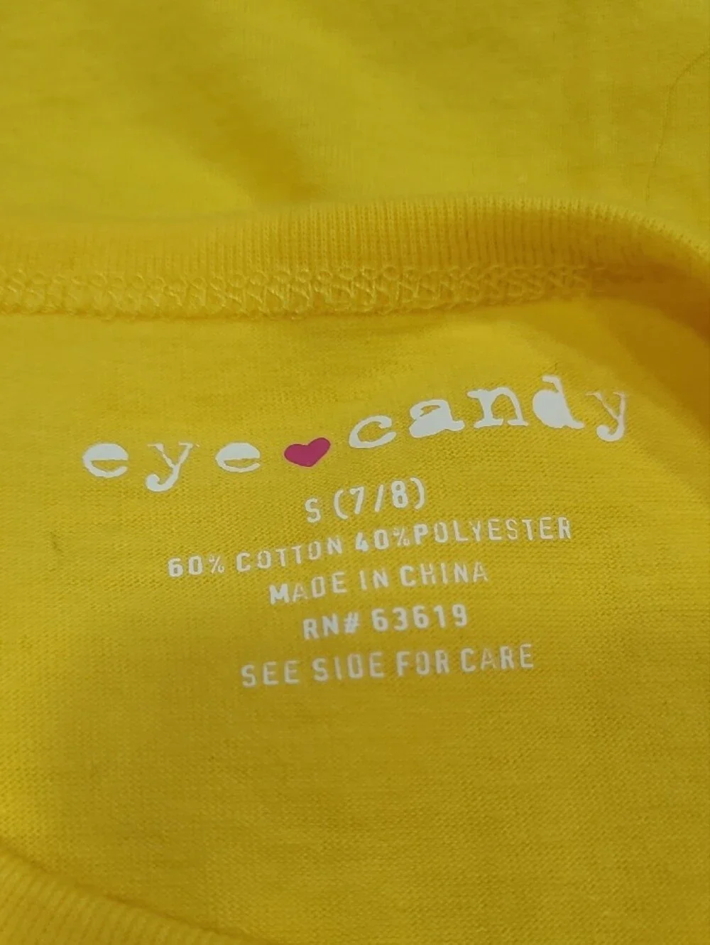 Eye Candy Yellow Girls' Love Heart Graphic Tee Sz S (7/8)